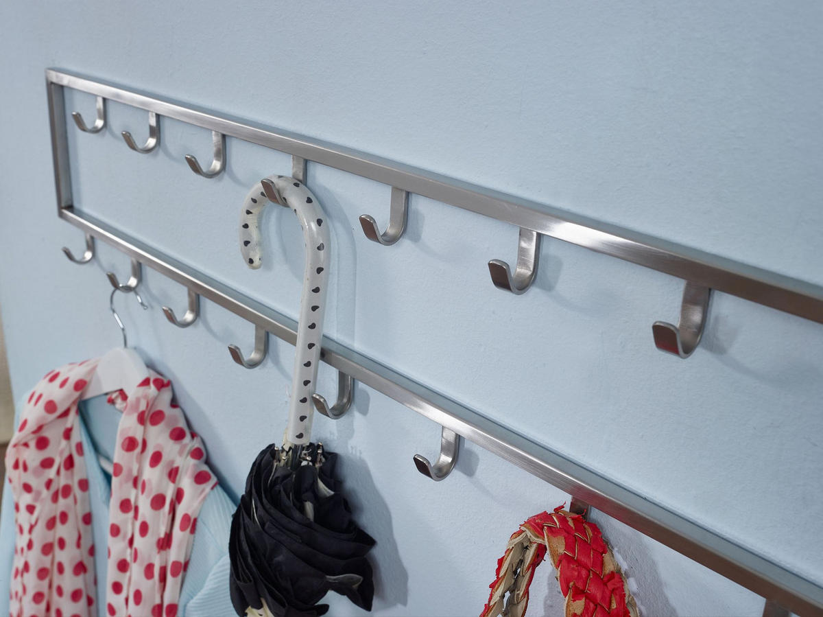 WANDGARDEROBE Metall Silber Modern mit 15 Haken - Silberfarben, Metall (80/20/4cm) - KADIMA DESIGN