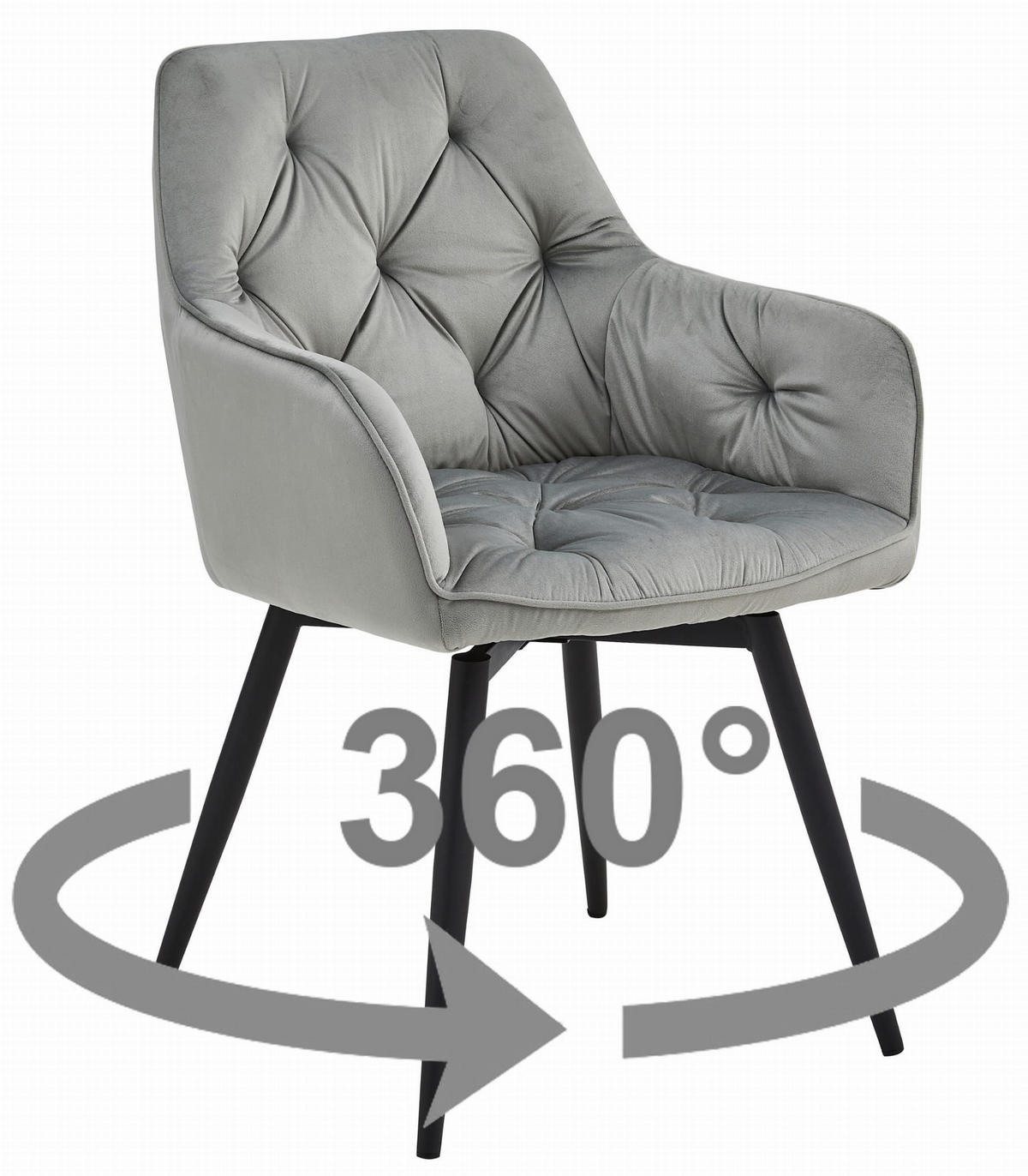 ESSZIMMERSTUHL LUKK360 silbergrauer Sitz, schwarze Beine - Silberfarben/Schwarz, Textil (56/84/61cm) - Valora