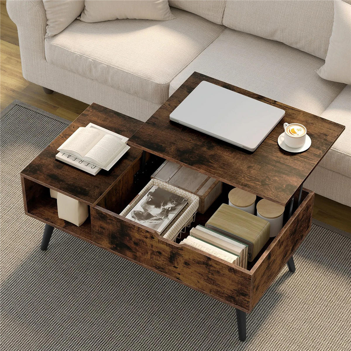 COUCHTISCH 100/50/43-57 cm höhenverstellbar Stauraum Braun - Braun, Holz (50/100/57cm) - Kaket