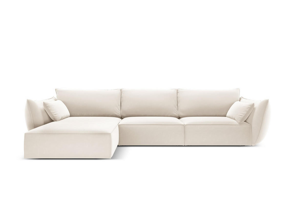 ECKSOFA links Kaelle aus Samt leichtes beige 4 Sitzplätze - Creme, Textil (171/308cm) - Micadoni