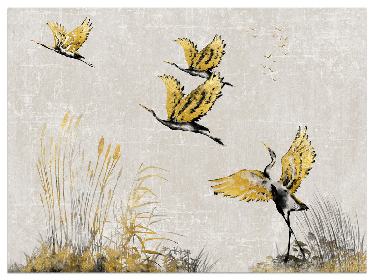 FOTOTAPETE Vögel Pflanzen Beton Abstraktion 150x105 - Gelb/Beige, Papier (150/105cm) - Muralo