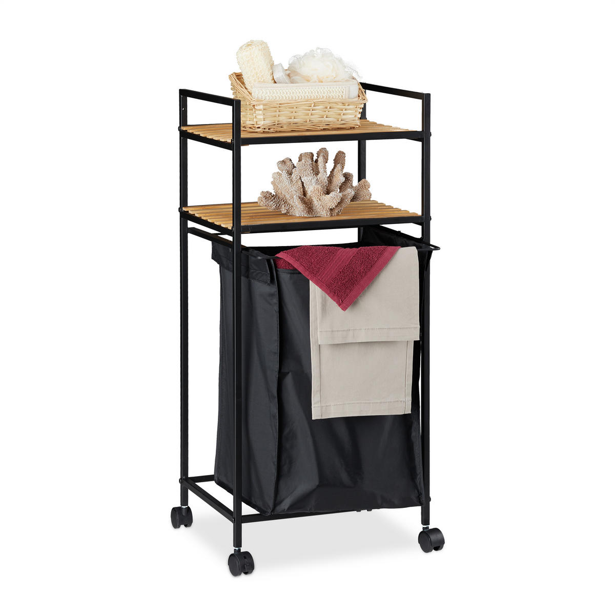 ROLLREGAL - Schwarz, Holz/Textil (39/89.5/32.5cm) - Relaxdays