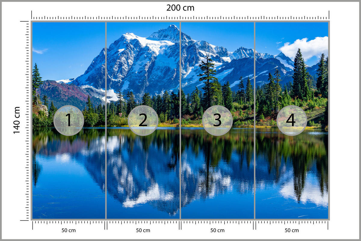 FOTOTAPETE See Berge Wald Landschaft 3D 200x140 - Blau/Beige, Papier (200/140cm) - Muralo