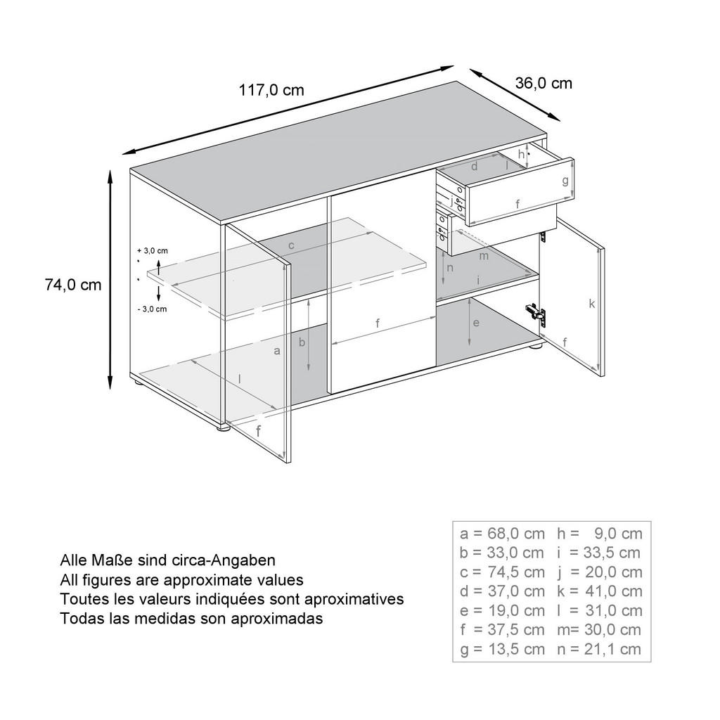 Thumbnail - Vladon Kommode, Weiß Hochglanz, Holzwerkstoff, 117x74x36 cm, Wohnzimmer, Kommoden & Sideboards, Kommoden