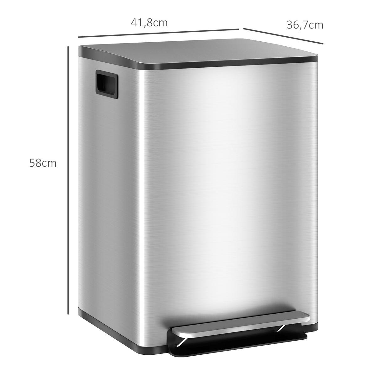 MÜLLTRENNSYSTEM Silber Edelstahl Soft-Close Pedal 2x20L - Silberfarben, Metall (41.8/58/36.7cm) - PANGIVO