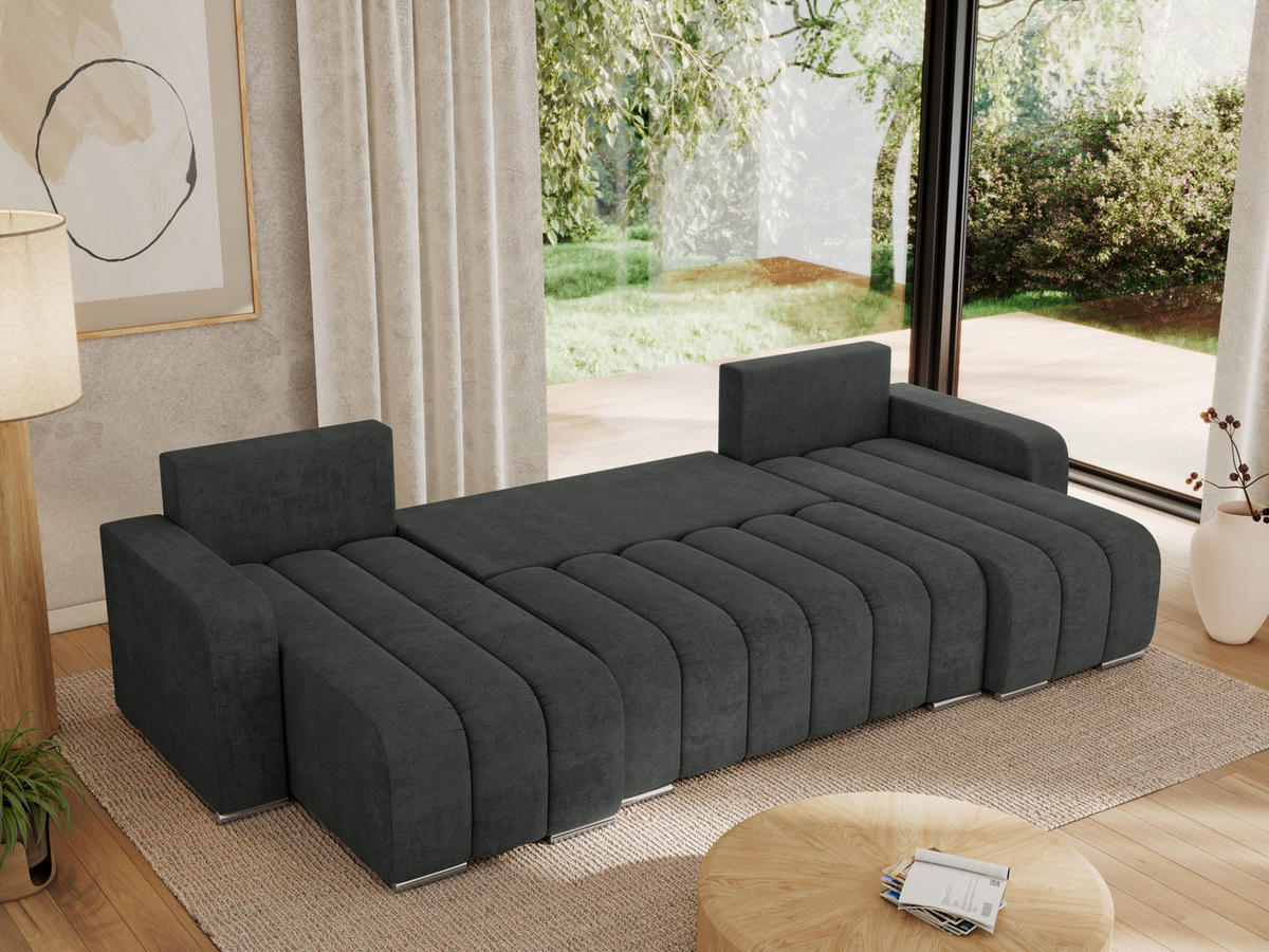 WOHNLANDSCHAFT KIRASSO U Dunkelgrau Struktur - Dunkelgrau/Grau, Textil/Metall (320/86/147cm) - MKS