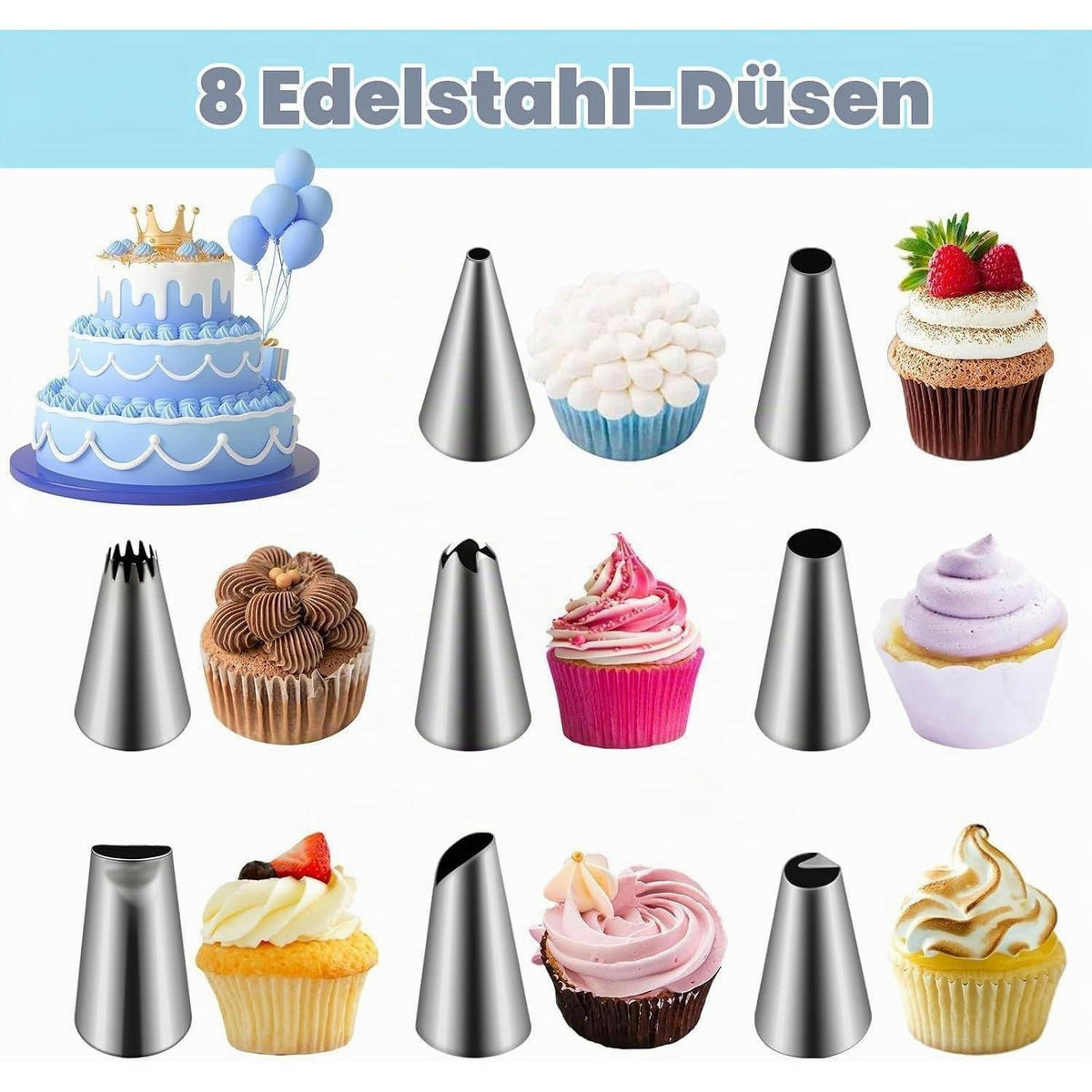 SPRITZBEUTEL Set 13-teilig für Tortendekoration - Hellblau, Kunststoff (17/1/30cm)