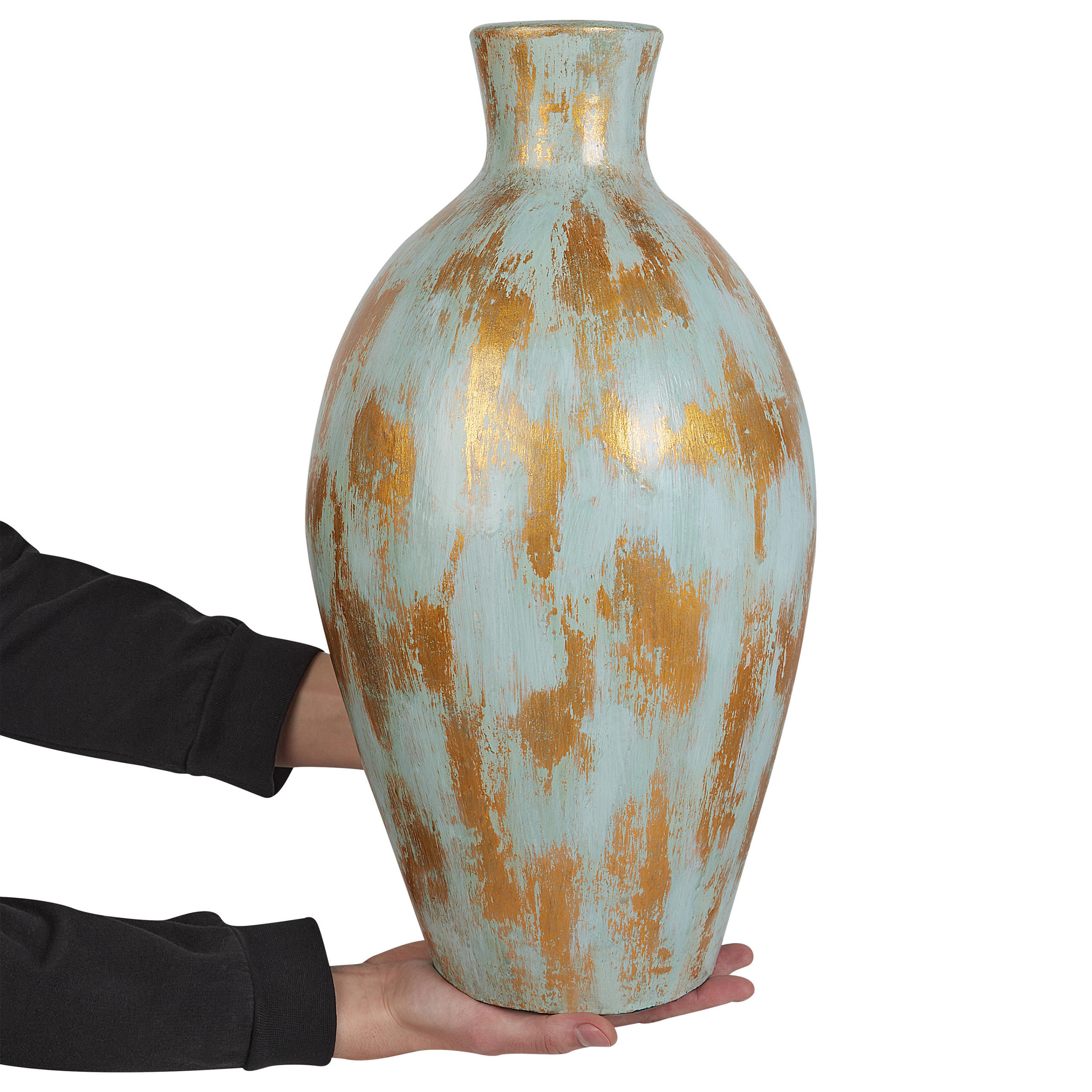 DEKOVASE Terrakotta gold Dikaja - Goldfarben, Stein (45cm) - Beliani