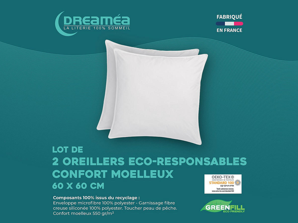 KOPFKISSEN 2er-Set recycelt - Microfaser - 60 x 60 cm - ROSA von DREAMEA - Weiß, Textil (60/60cm) - Vente-Unique