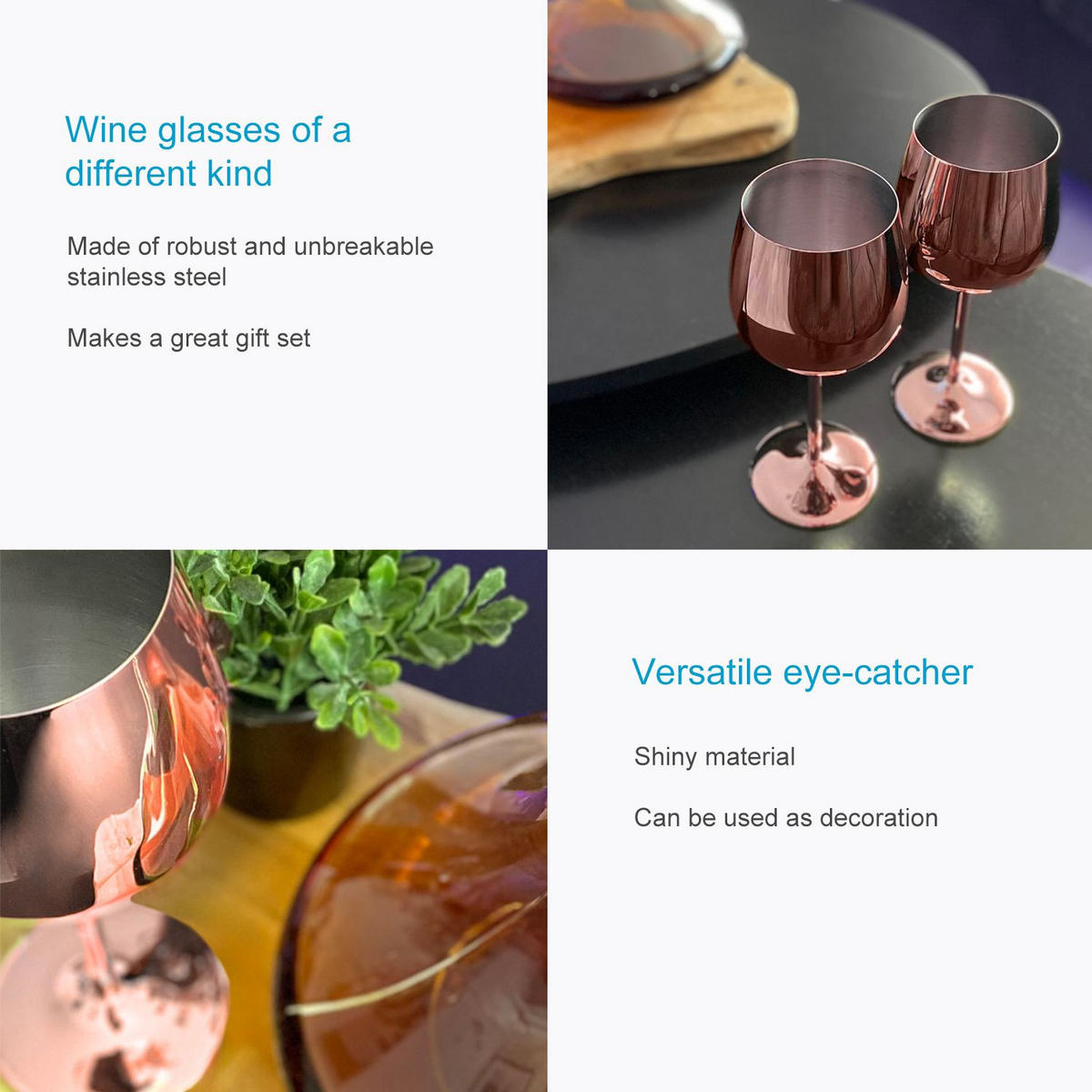WEINGLAS-SET Edelstahl 400 ml (2er-Set) - Rosa, Metall (0.4L) - Intirilife