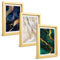 BILDER SET 3er Set - 20x30 cm Goldrahmen - Abstrakte blaugrüne Muster - Goldfarben, Kunststoff (20/30cm) - TULUP