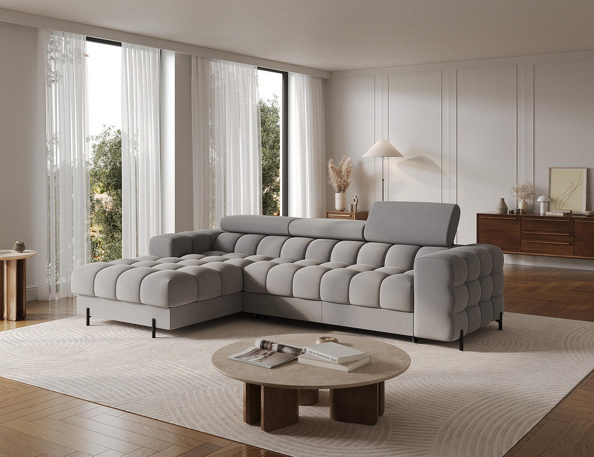ECKSOFA FELRO mit Schlaffunktion, Bettkasten & verstellbaren Kopfstützen – Modernes Premium-Ecksofa in L-Form - Grau, Kunststoff (285/181cm) - Wohnideebilder