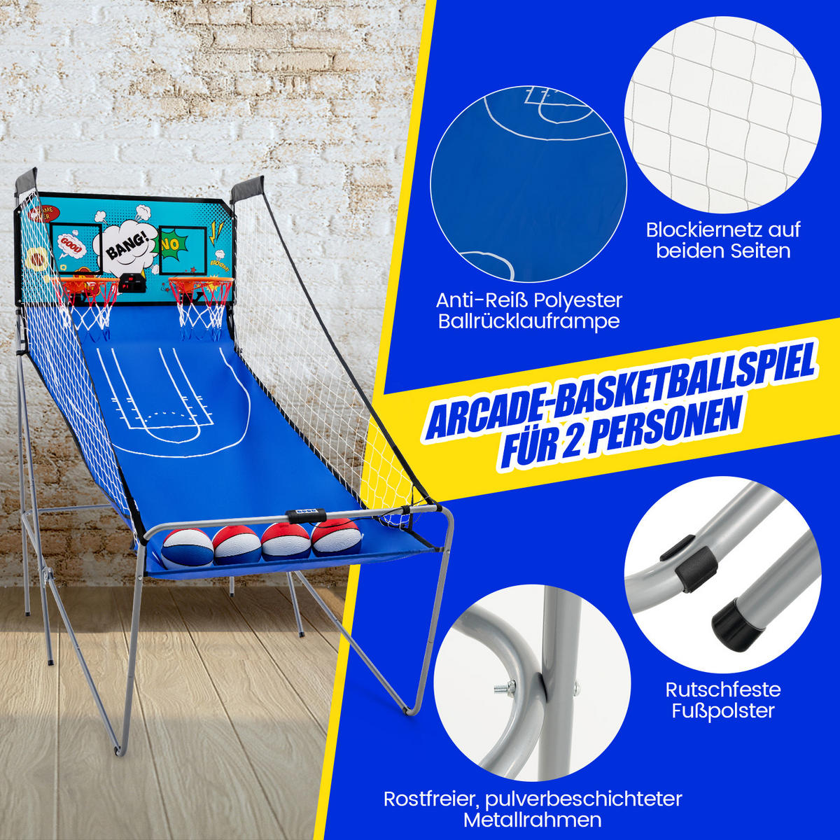 ARCADE-BASKETBALLSPIEL Blau - Blau, Metall (110/206cm) - COSTWAY