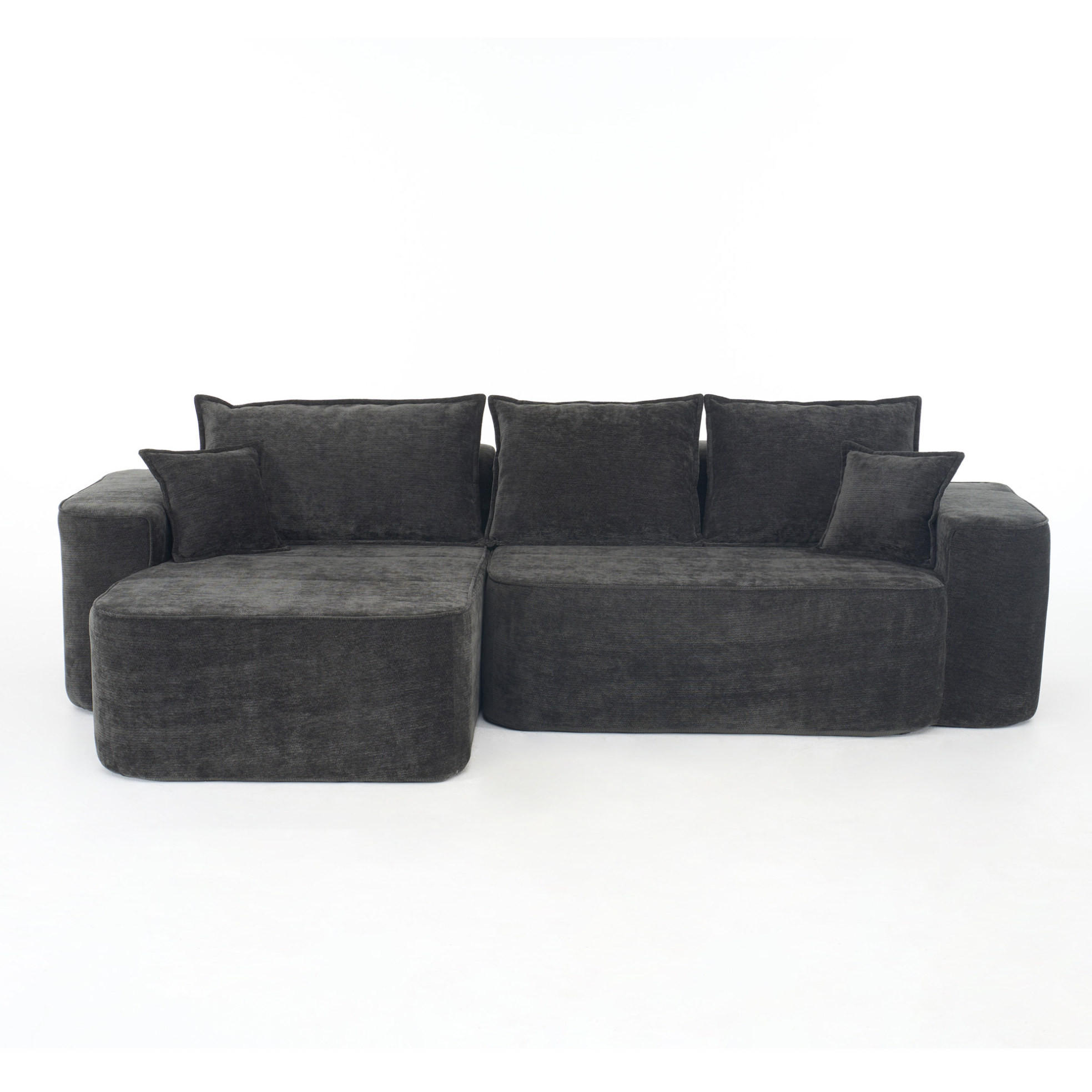 ECKSOFA 264 cm aus Chenille mit modularem L-Form-Design Schwarz - Schwarz, Textil (144/262cm) - Modenvie