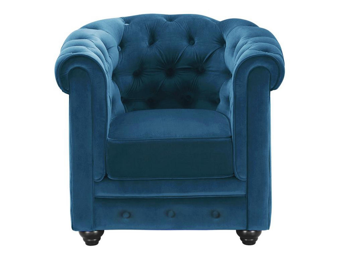 SESSEL - Samt - Grünblau - CHESTERFIELD - Blau, Textil (78/72/85cm) - Vente-Unique