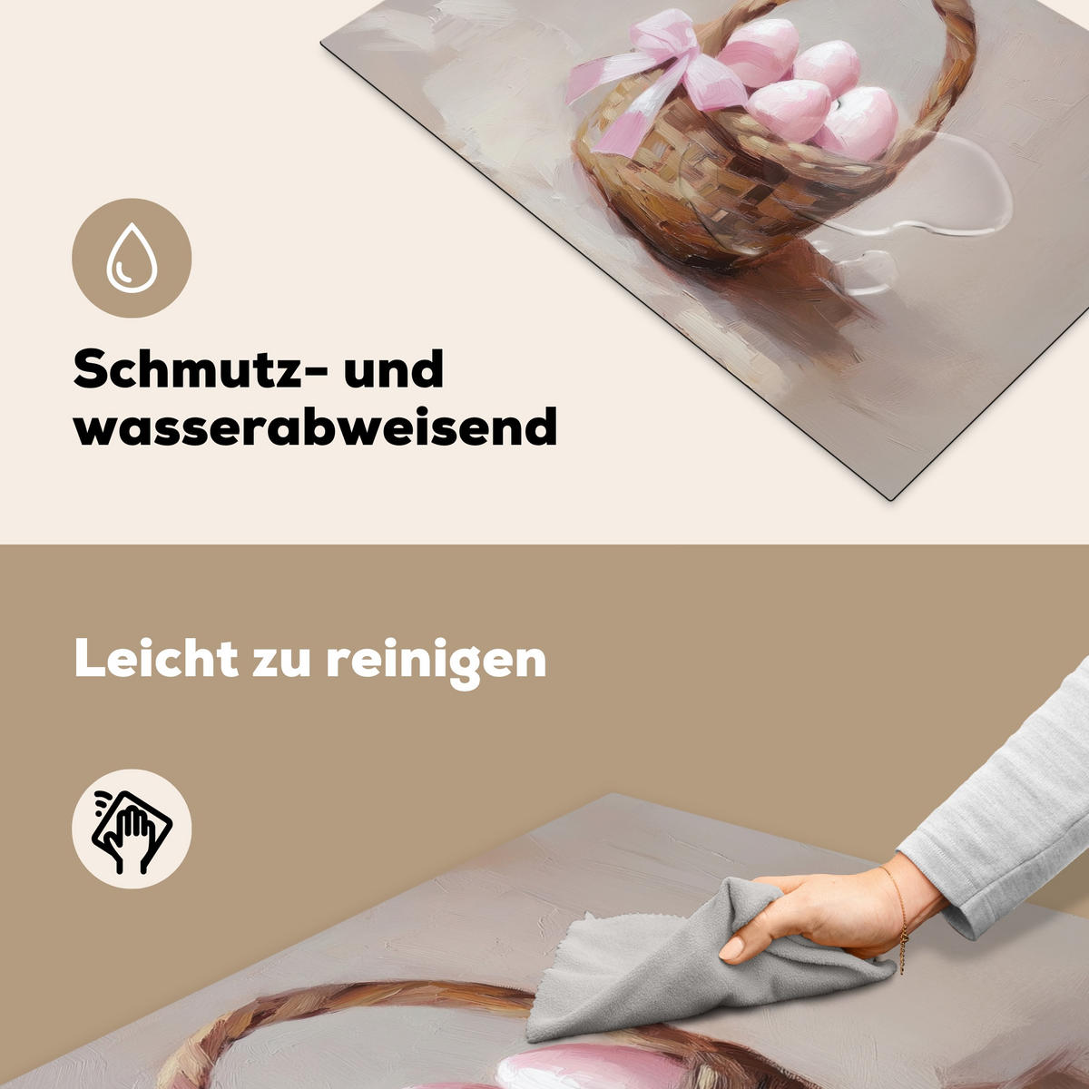 HERDABDECKPLATTE Korb - Eier - Rosa Ceranfeldabdeckung 76x51.5 cm - Beige, Kunststoff (76/51.5/0.2cm) - MuchoWow