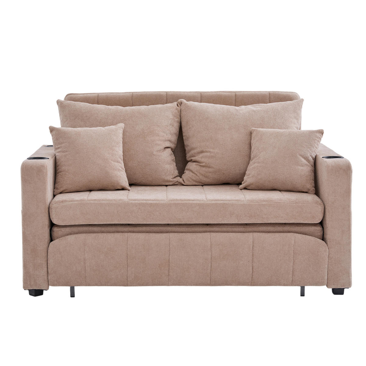 SOFA Klappbar mit USB-Ladefunktion und Becherhalter Chenille Khaki 139/83/58 cm - Naturfarben, Textil (139/83/73cm) - OKWISH
