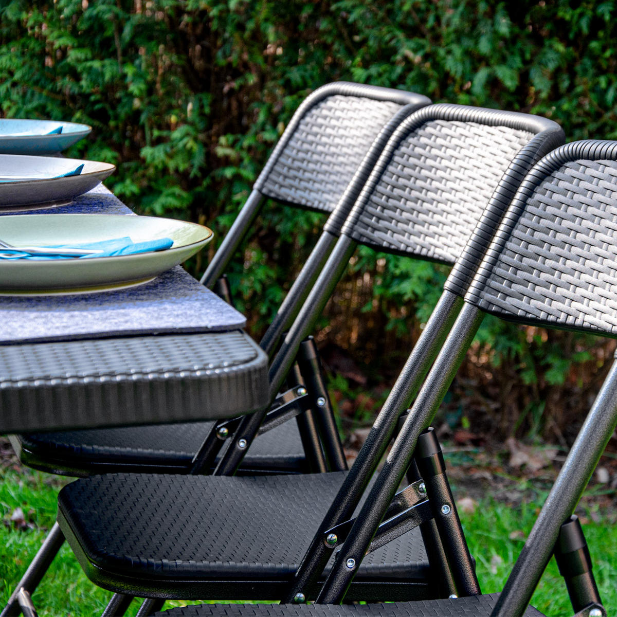 KLAPPSTÜHLE 4er Set in Rattan-Optik bis 150kg 50x46x83,5 cm - Schwarz, Kunststoff (50/83.5/46cm) - Amanka