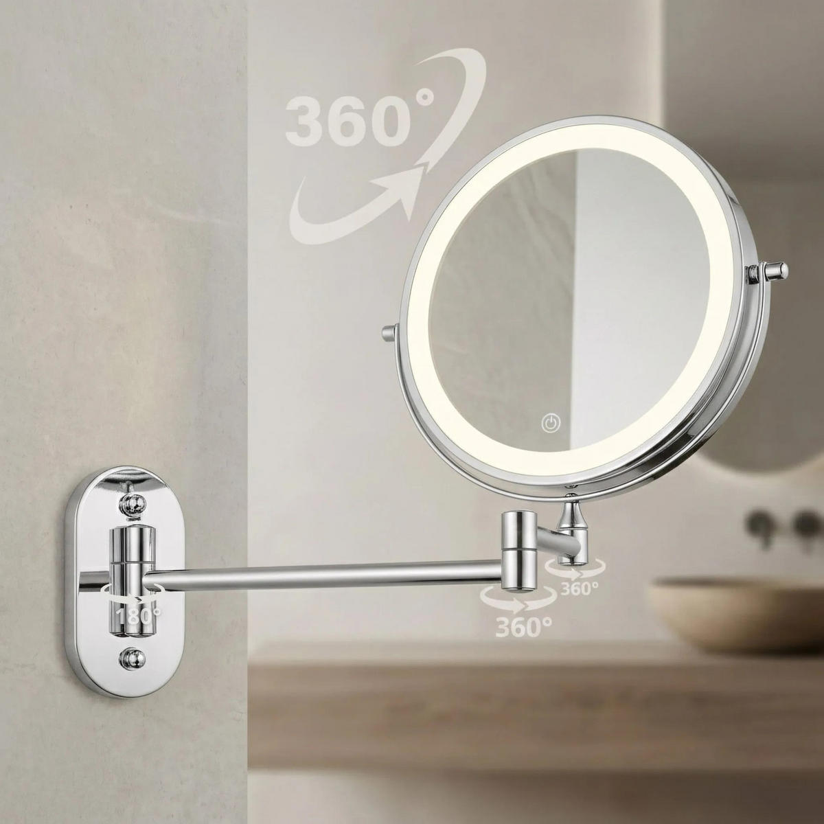 SPIEGEL Rea Led Glow Chrome - Chromfarben, Glas (43/30/3cm) - REA