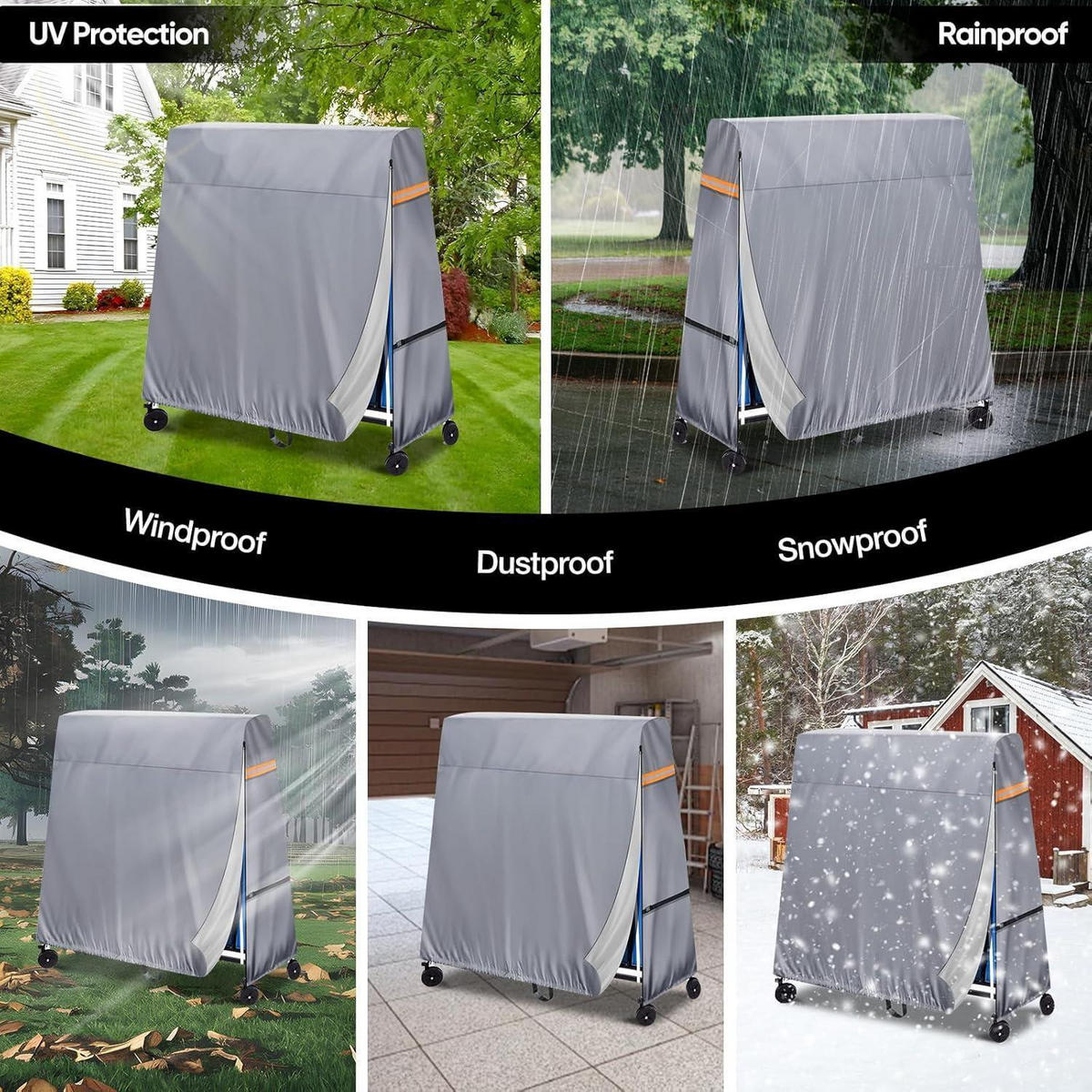 TISCHTENNISPLATTENABDECKUNG Grau 165 x 70 x 185 cm - Grau, Textil (70/185/185cm)