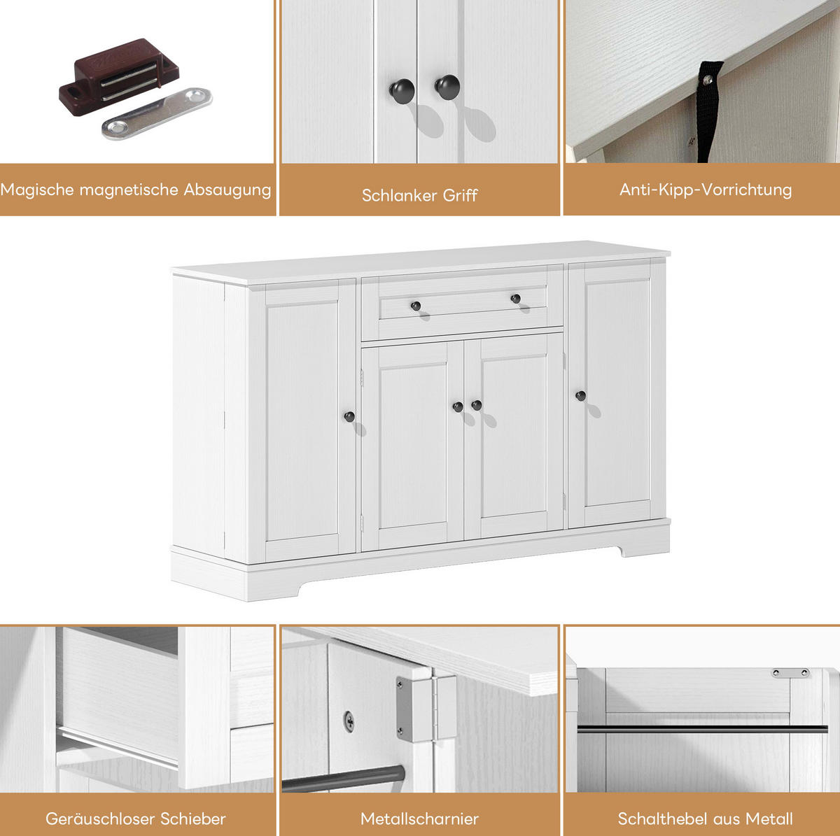 SIDEBOARD 138 cm Weiß aus MDF mit Schublade - Weiß, Holzwerkstoff (40/85/138cm) - OKMYHOME
