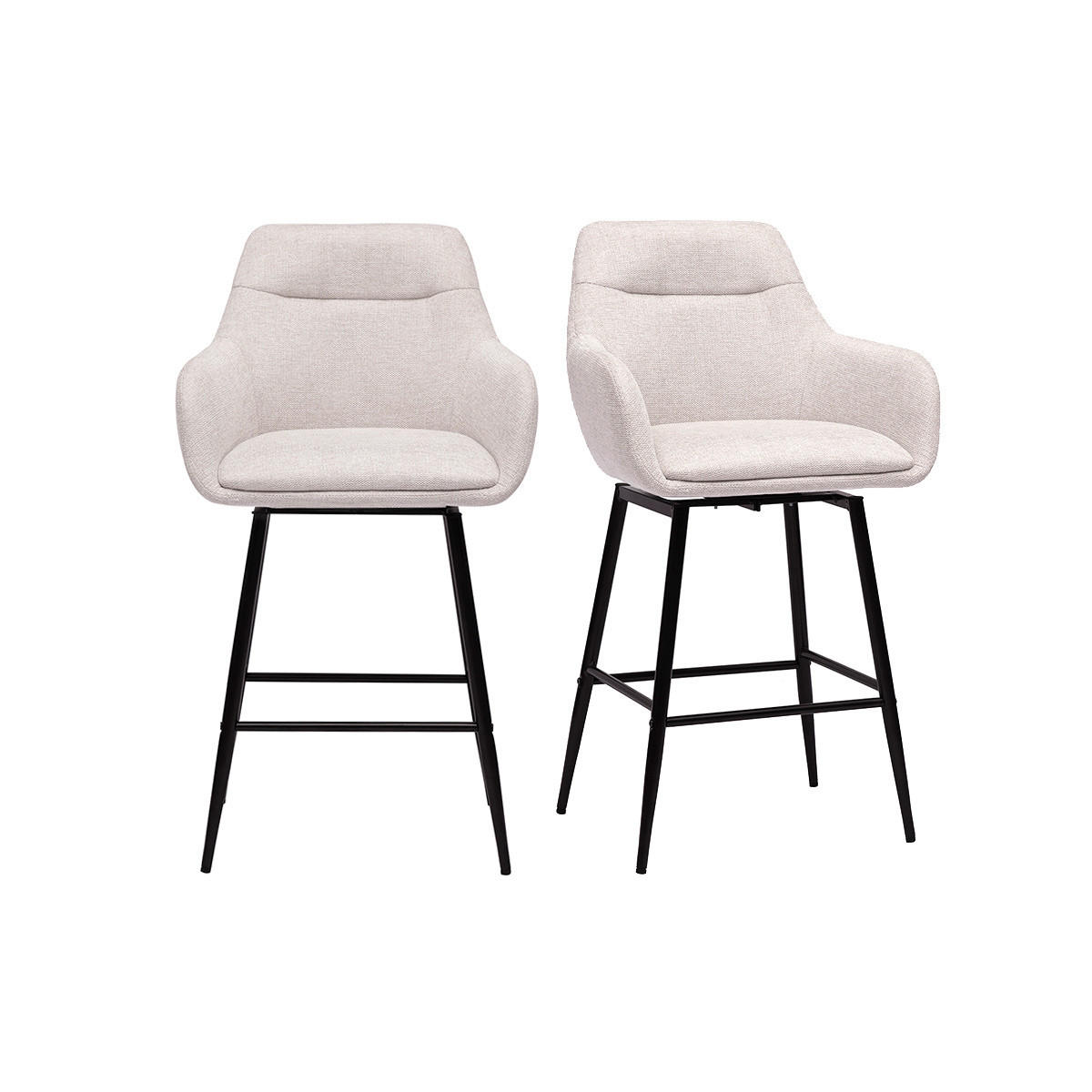 BARHOCKER drehbar 360° aus Stoff in Samtoptik beige und Metall H66 cm (2er-Set) ALESS - Beige, Textil (53.7/95.5/52.5cm) - Miliboo