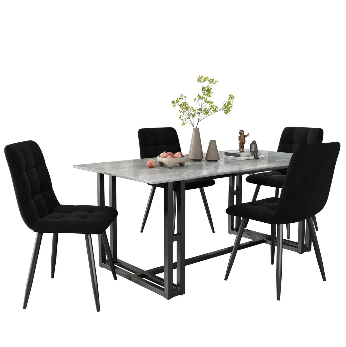 ESSZIMMERSTUHL 4er-Set Samt Schwarz mit Metallgestell - Schwarz, Metall (44/86/46cm) - Meubliv