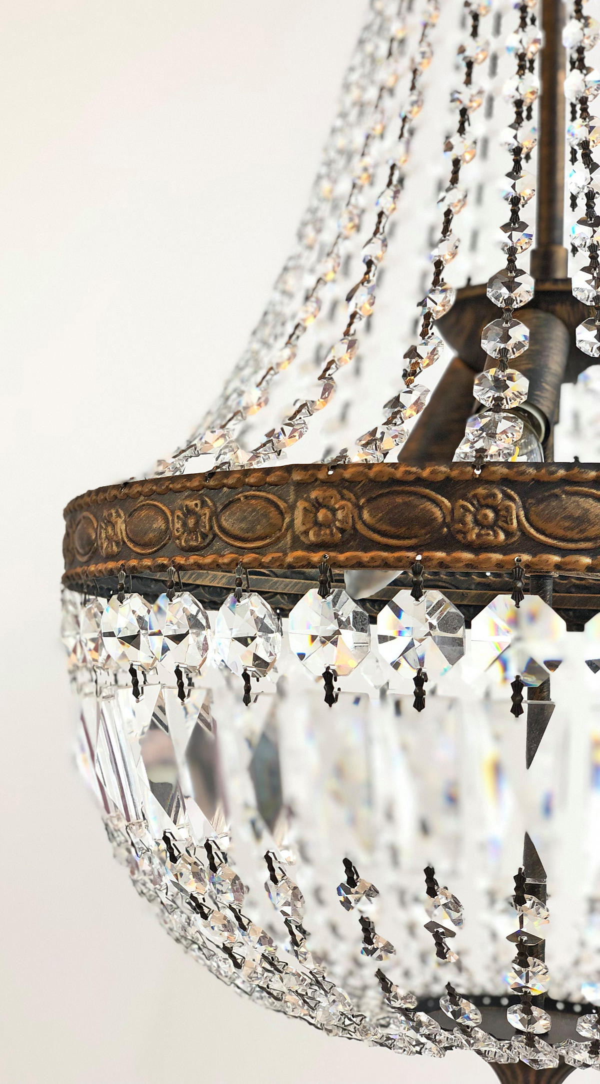 KRONLEUCHTER Korblüster Florence Antik Ø40cm aus geschliffenen funkelnden Kristallen - Braun, Glas (40/40/55cm) - PGA Lights