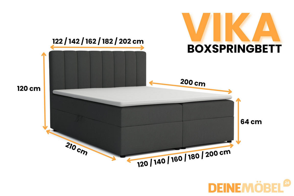BOXBETT VIKA 160/200 in Velours Anthrazit H4 - Anthrazit, Holz/Holzwerkstoff (160/200cm) - Deine Möbel 24
