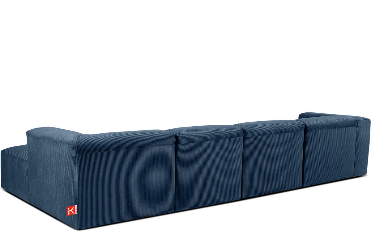 ECKMODULSOFA-RECHTS BUFFO 6-Sitzer mit extrem weicher Sitzfläche, Kordstoff, marineblau - Blau/Grün, Textil (377/180cm) - KONSIMO®