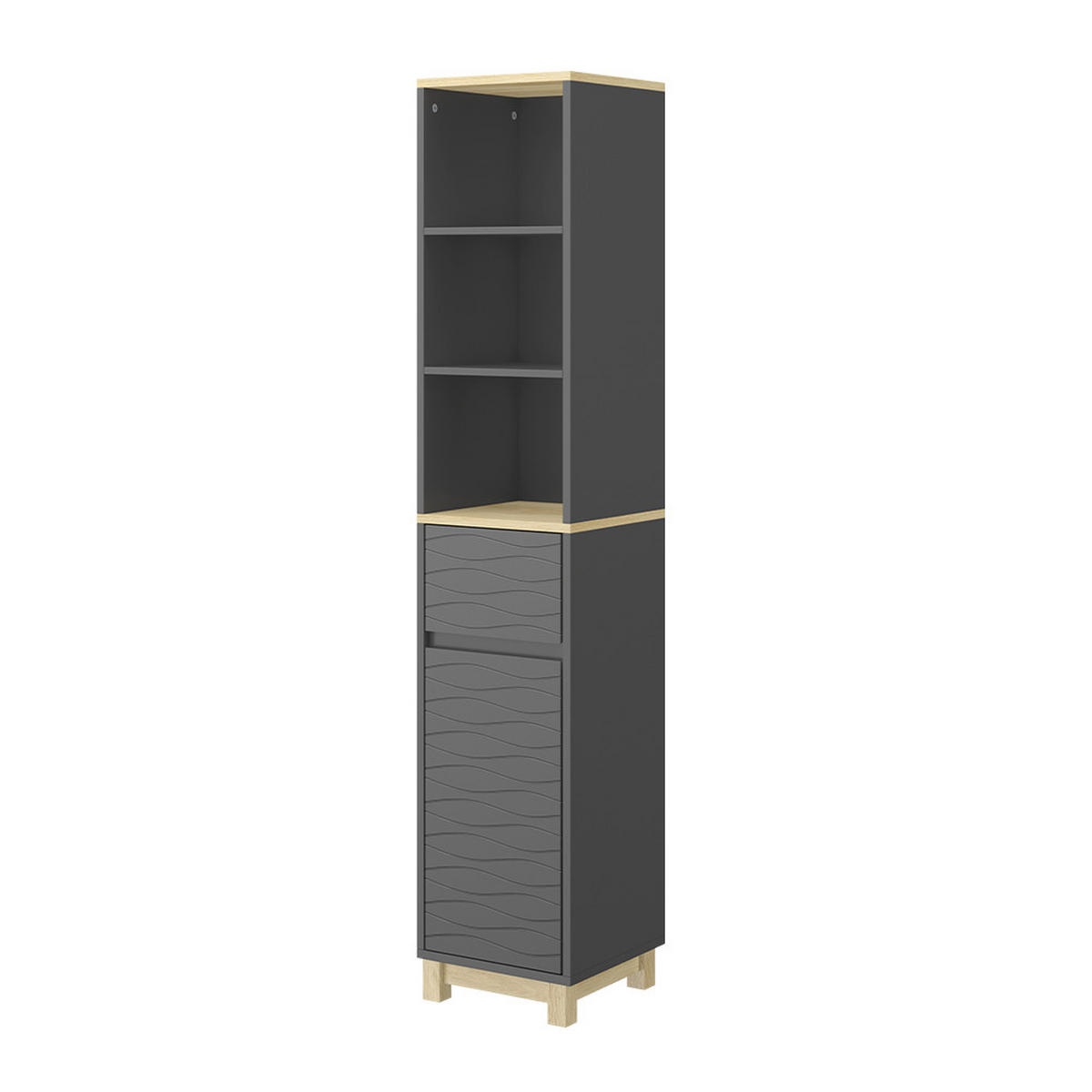 BADEZIMMERMÖBEL Livia Anthrazit 30 x 151.5 cm mit Schublade - Anthrazit/Naturfarben, Holzwerkstoff (30/151/30cm) - Vicco