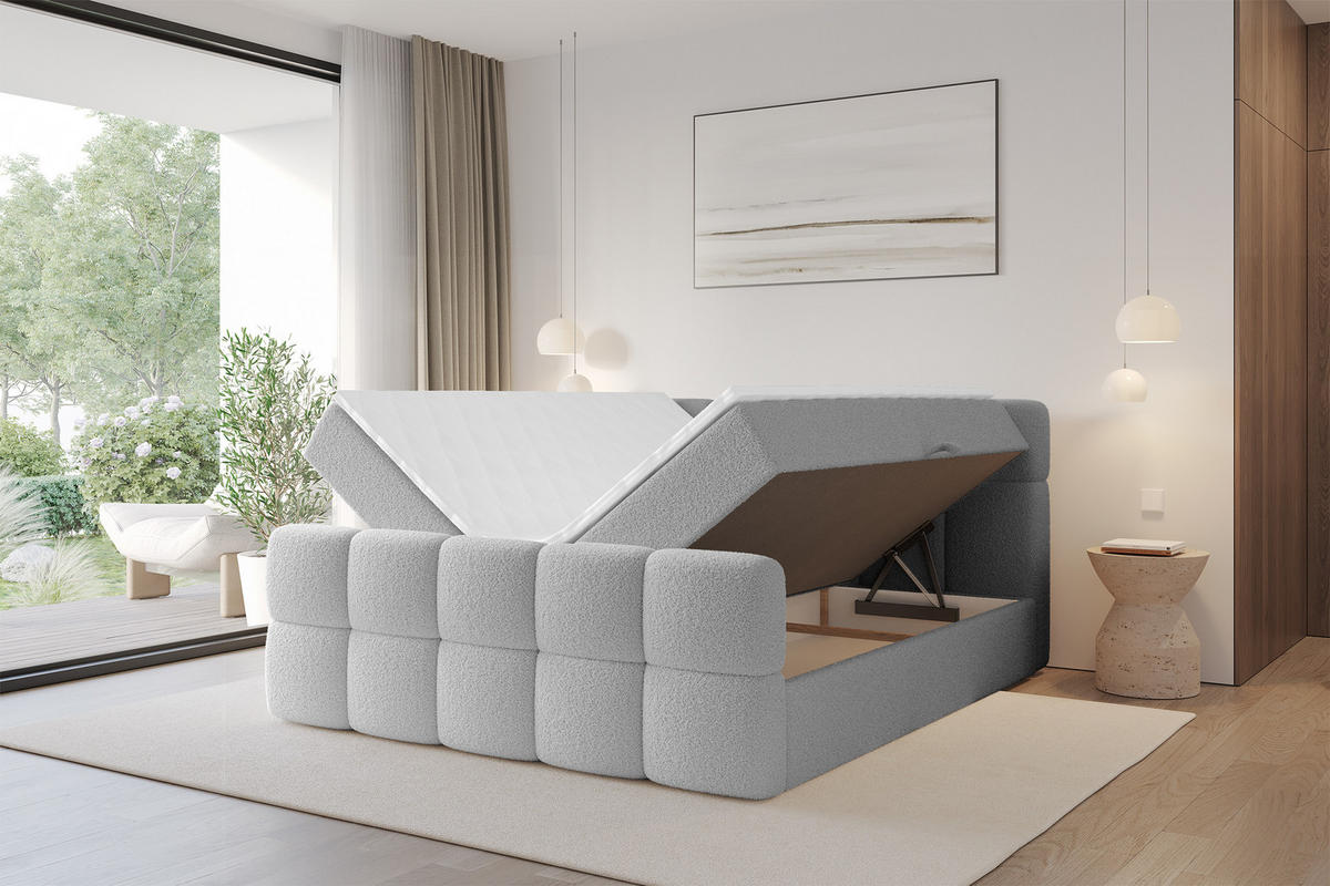 BOXBETT mit Matratze H4 - FAMA-Z - 120x200 cm Hellgrau Quelle - Hellgrau, Holzwerkstoff (120/200cm) - ALTDECOR