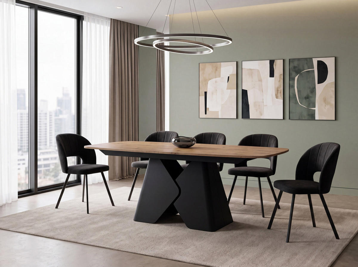 ESSTISCH Vanta rechteckig ausziehbar verlängerbar mit Schwarzem Metallgestell, Eiche Hell Braun 180-270/90/76 cm - Eichefarben/Schwarz, Holzwerkstoff/Metall (90/270/76cm) - WFL GROUP