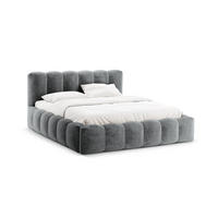 BETT mit Bettkasten und Kopfteil Lupine aus Chenille-Stoff Platin 180x200cm - Platinfarben, Textil (180/200cm) - Micadoni