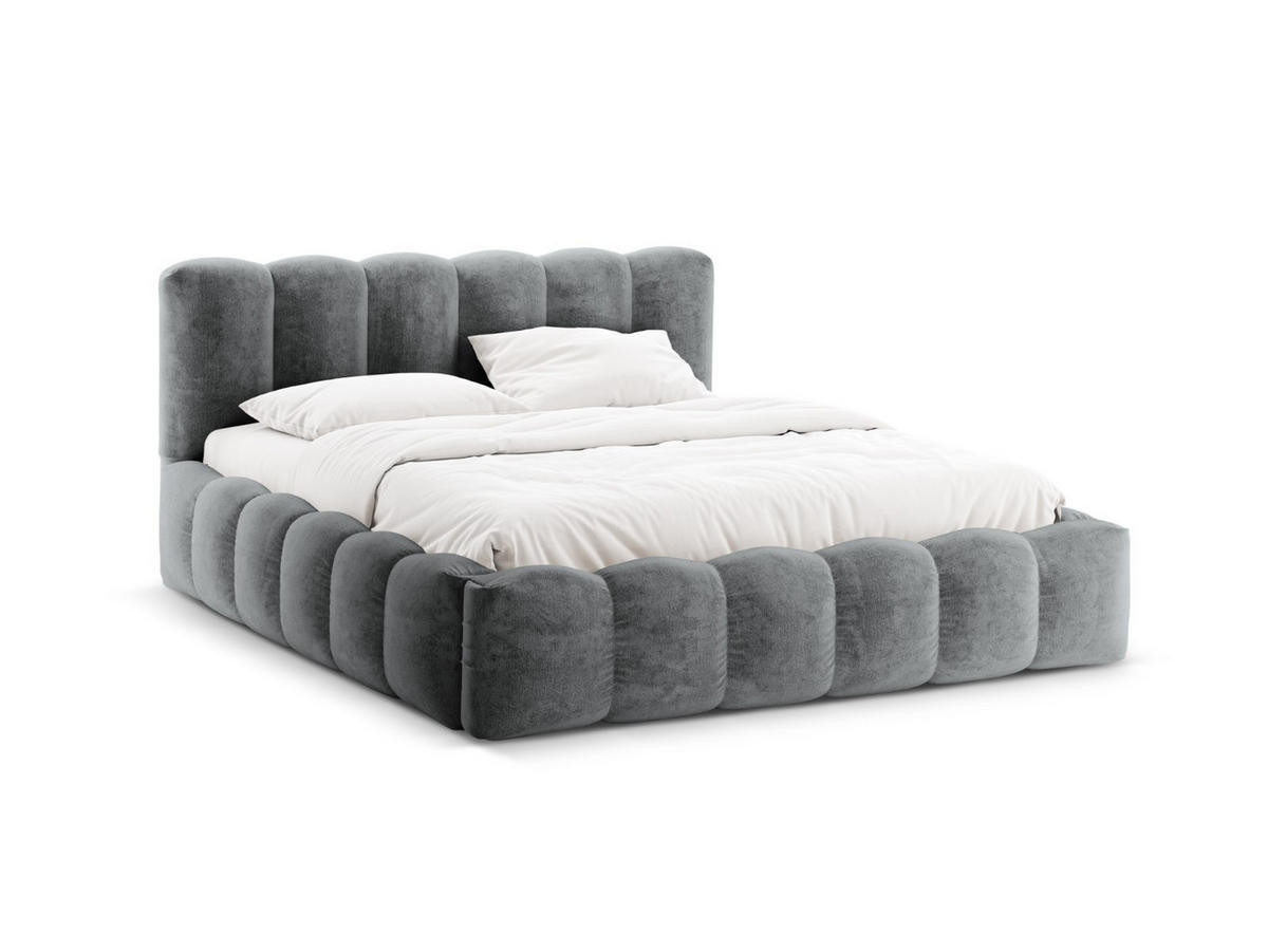 BETT mit Bettkasten und Kopfteil Lupine aus Chenille-Stoff Platin 180x200cm - Platinfarben, Textil (180/200cm) - Micadoni
