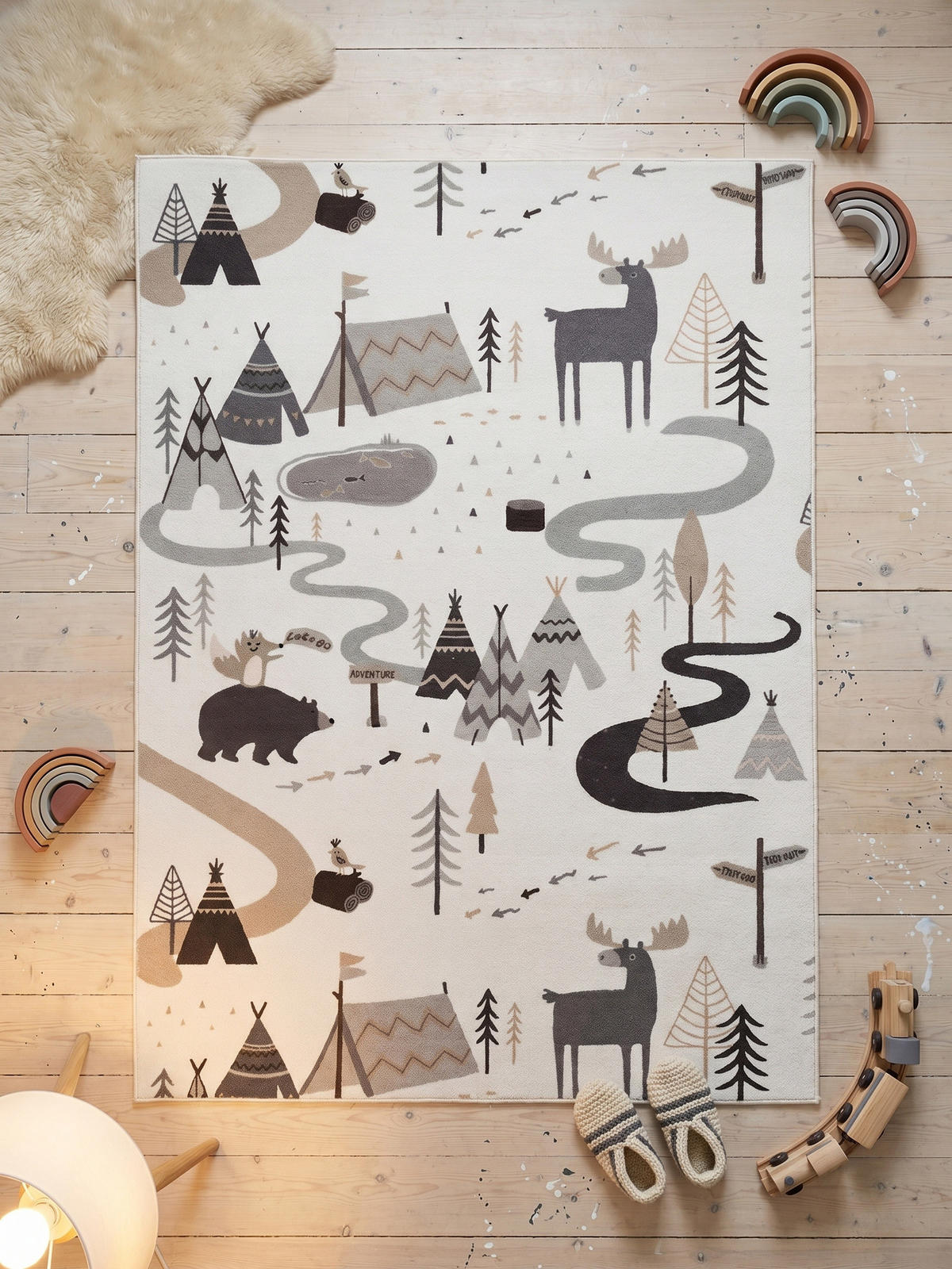 SPIELTEPPICH Waschbar TINO in Creme, mit Waldtier-Motiv, 140 x 200 cm - Beige, Textil (200/140cm) - KADIMA DESIGN