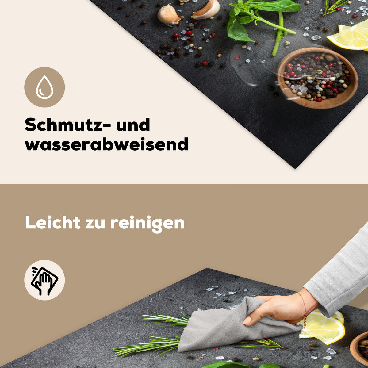 HERDABDECKPLATTE Limette - Kräuter - Gewürze - Grün - Grau - Beton Induktionsmatte 78x78 cm - Grün, Kunststoff (78/78/0.2cm) - MuchoWow