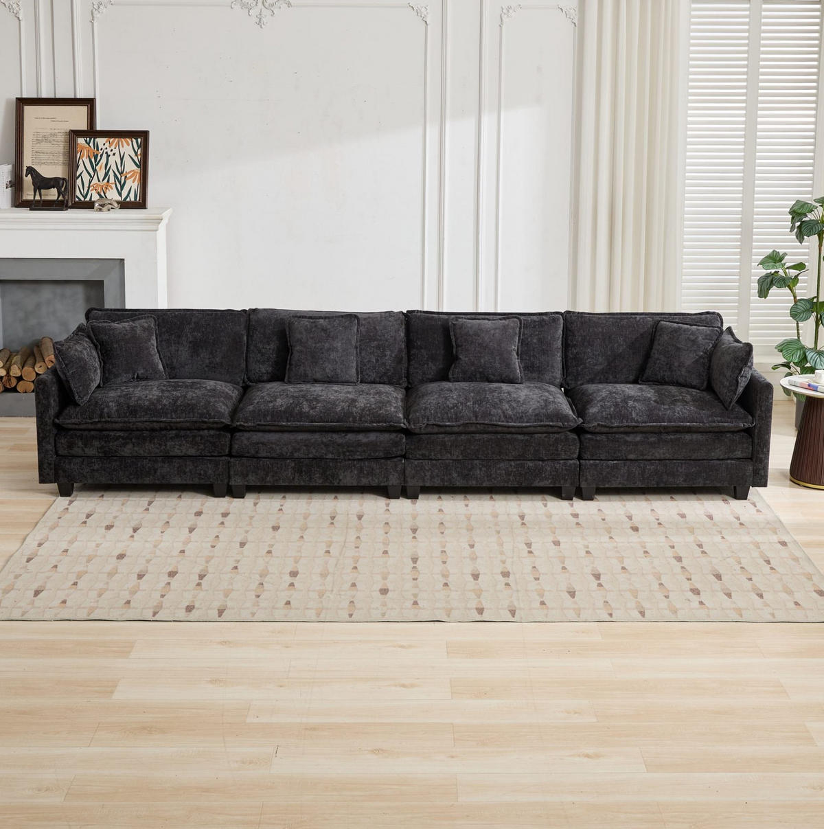 SOFA modular Chenille Schwarz - Schwarz, Holz (75/84/380cm) - Meubliv