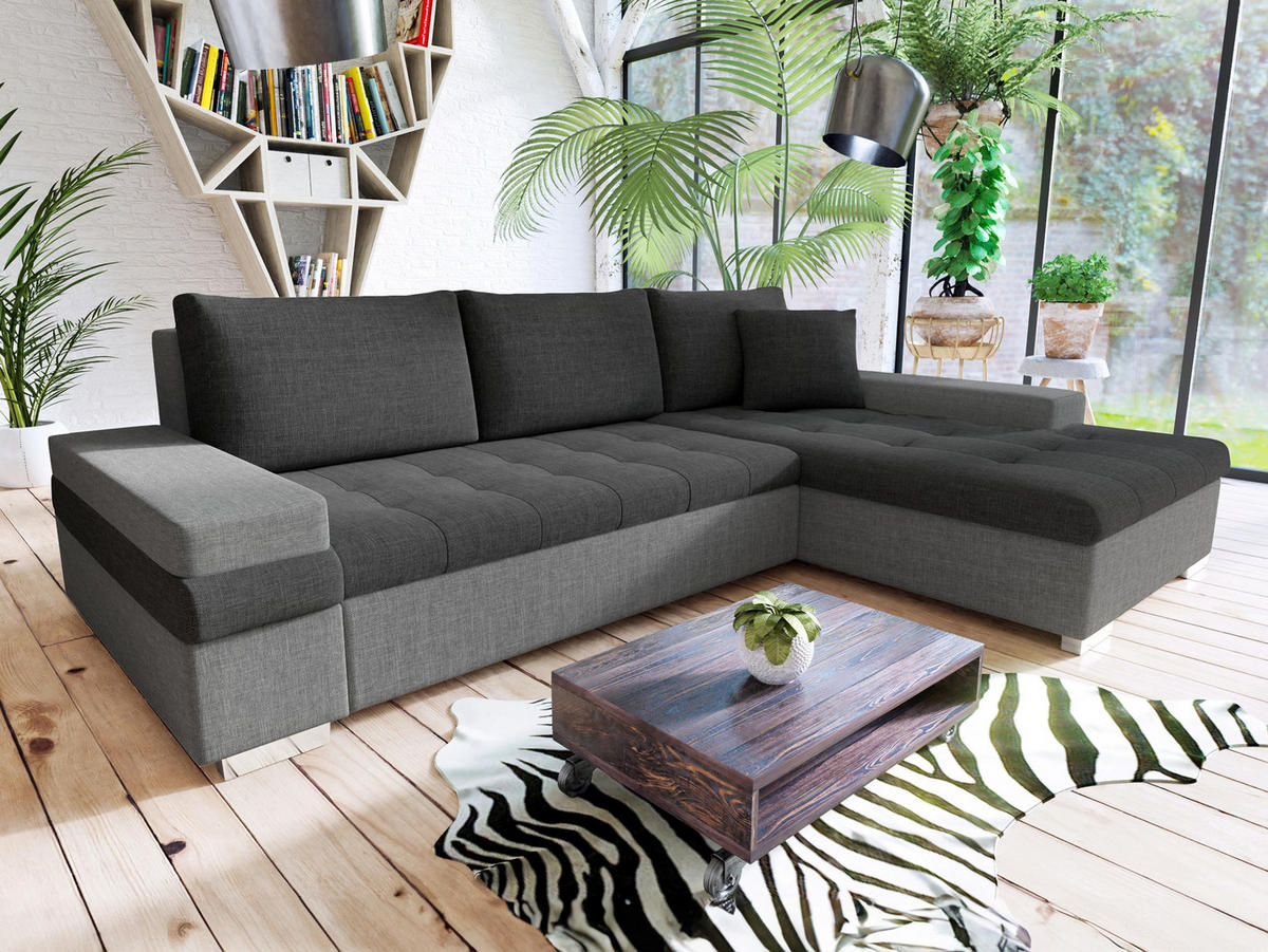 ECKSOFA Bangkok Mini - Greige/Silberfarben, Holz/Textil (274/182cm) - MIRJAN24
