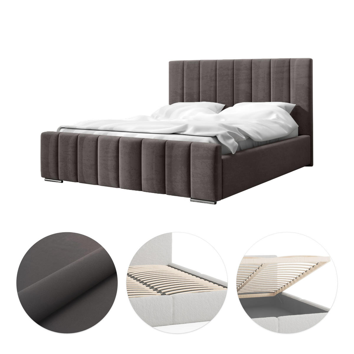 POLSTERBETT Doppelbett Gailes 140x200 cm Dunkelgrau - Dunkelgrau, Textil (140/200cm) - Fedve
