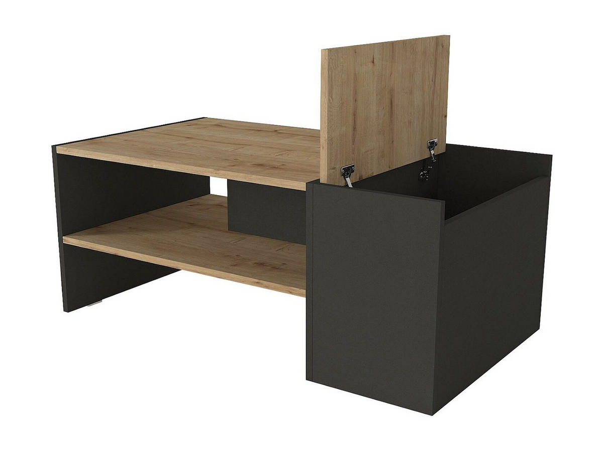 COUCHTISCH - 110 cm x 60 cm - holz - anthrazitgrau, naturfarben hell Velkan - Anthrazit/Naturfarben, Holz (60/110/45cm) - Vente-Unique