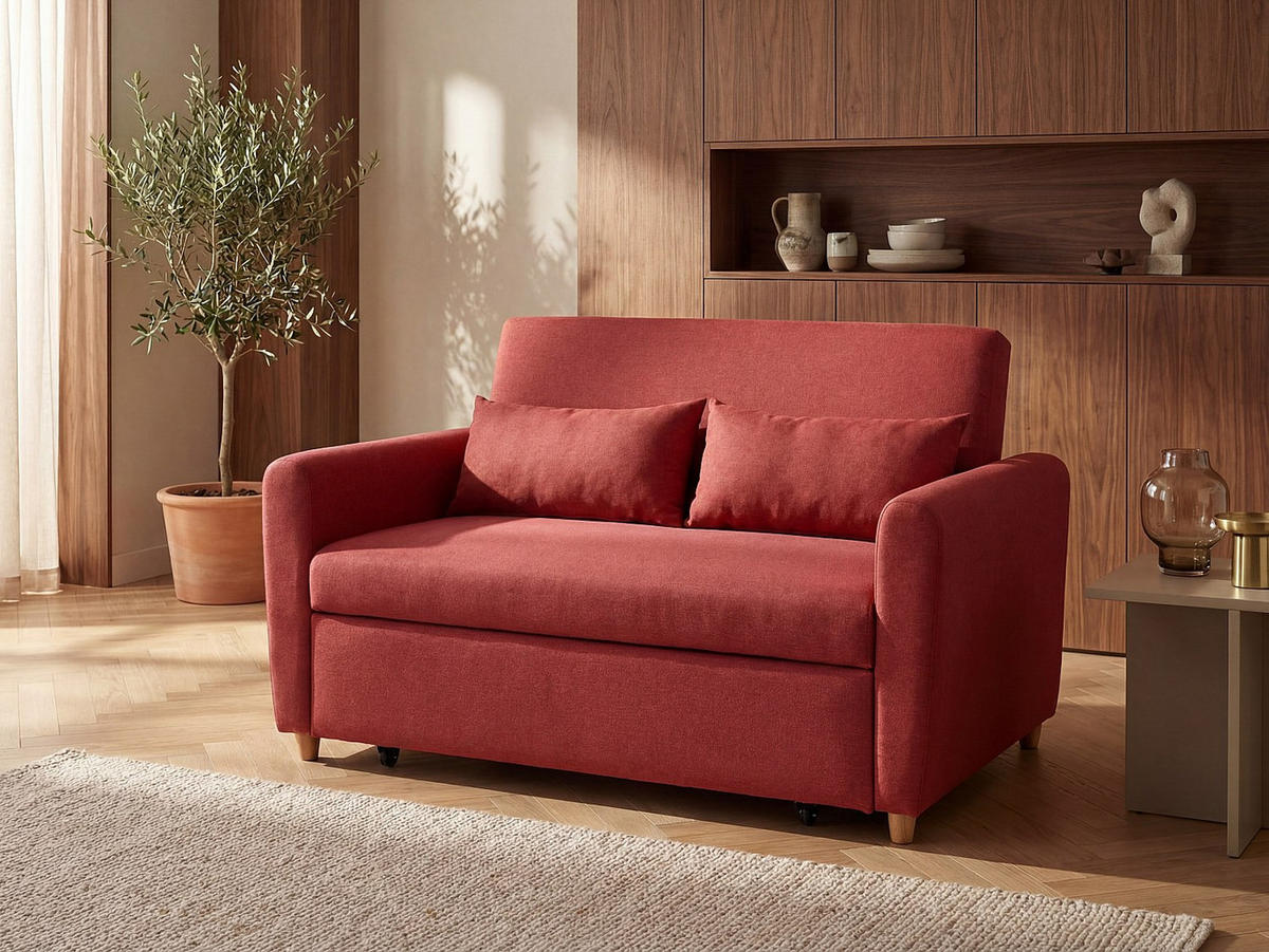 SCHLAFSOFA 2-Sitzer - Stoff - Rot - AYLA - Rot, Textil (140/86/87cm) - Vente-Unique
