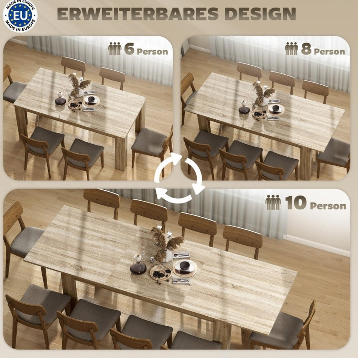 ESSTISCH 180-260/90/76,6 cm Eiche mit Schmetterlingsauszug aus Holzwerkstoff - Eichefarben, Holz (260/90/76.6cm) - OKWISH