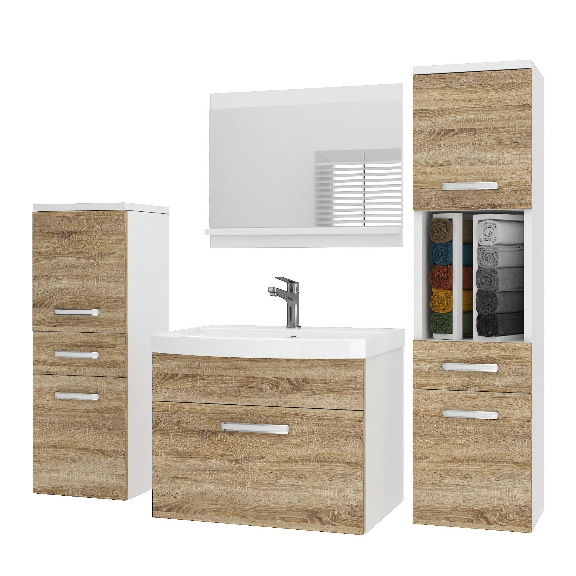 BADMÖBEL Badezimmer SET PRI M5, Sonoma Eiche Matt, 120 cm - Sonoma Eiche, Holz (38.7/113.5/120cm) - B BELINI GROUP