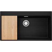 SPÜLBECKEN Oslo, 3-er set Schwarz Metallic 88/50 cm, 1 Becken + Ablauf-Set + Schneidebrett ab 90er Unterschrank - Chromfarben/Schwarz Hochglanz, Kunststoff (88/20/50cm) - Primagran