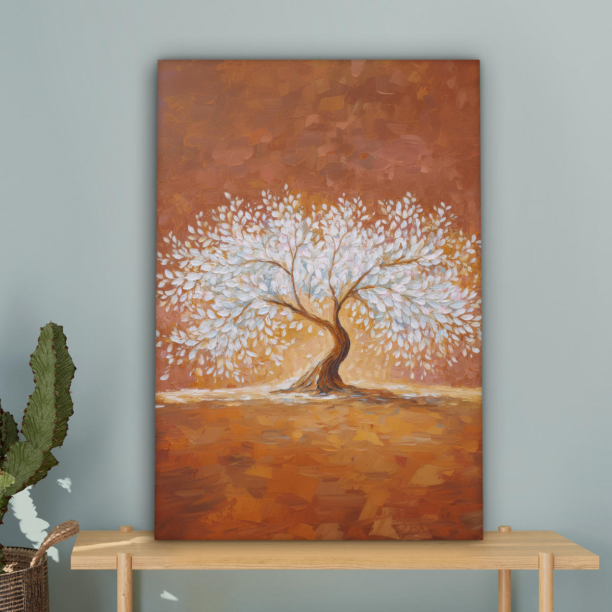 LEINWANDBILD Abstrakt - Baum - Weiß - Blätter Wanddeko 40x60 cm - Braun, Textil (40/60cm) - MuchoWow
