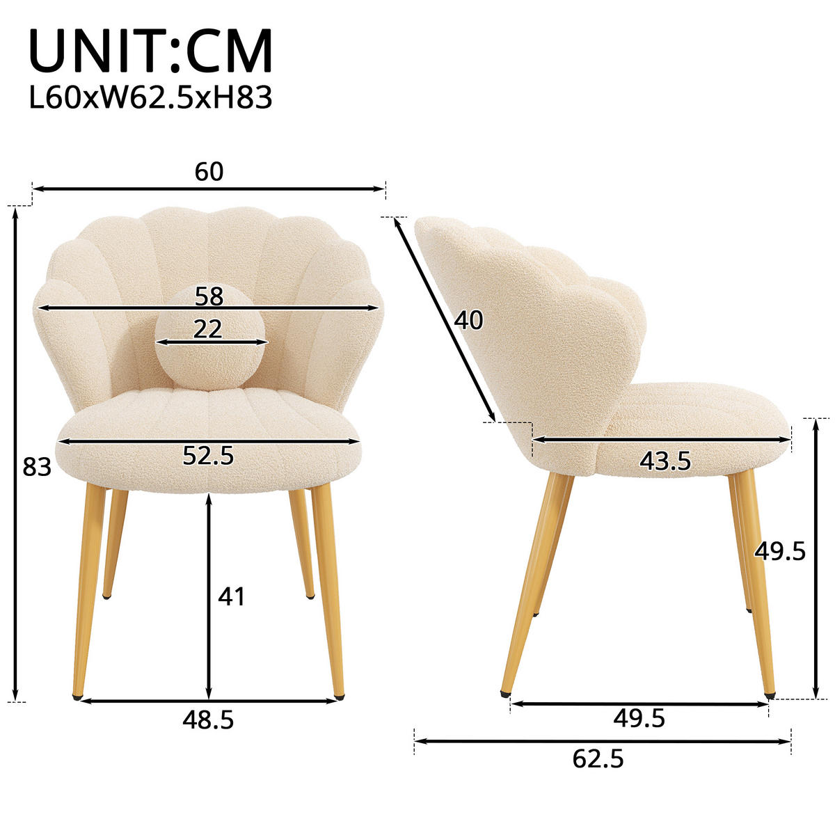 STUHL-SET 2 Stück Muschel-Design, DE-42124, Beige - Beige, Holzwerkstoff (62.5/83/60cm) - ComfortXL