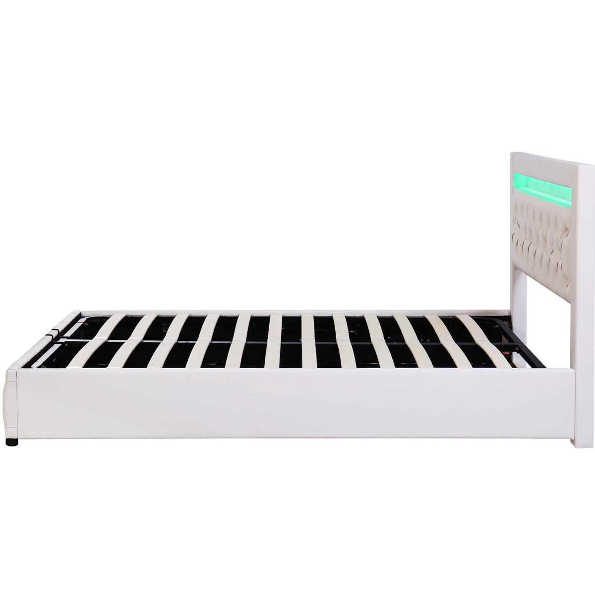POLSTERBETT 160/200 cm Weiß mit Stauraum und LED-Beleuchtung - Weiß, Kunststoff (160/200cm) - OKWISH