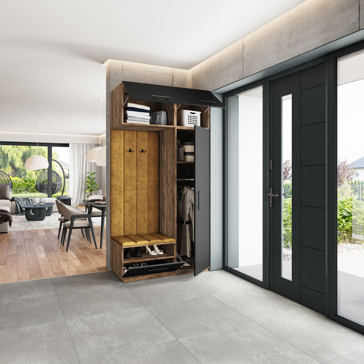 GARDEROBENSCHRANK REMA 120/240/60 cm Modern Garderobe-Set Eiche Lefkas - Eichefarben/Gelb, Holzwerkstoff (120/240/60cm) - MASSENO