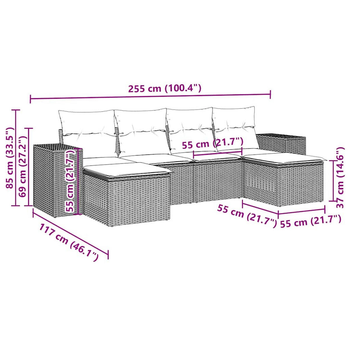 GARTEN-SOFAGARNITUR 6-TLG. Mit Kissen Hellgrau Poly Rattan - Grau, Kunststoff - vidaXL